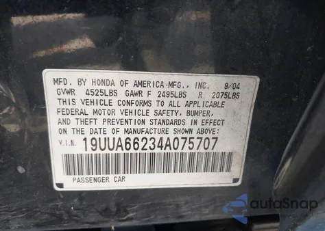 2004 Acura Tl from USA, damaged, VIN 19UUA66234A075707